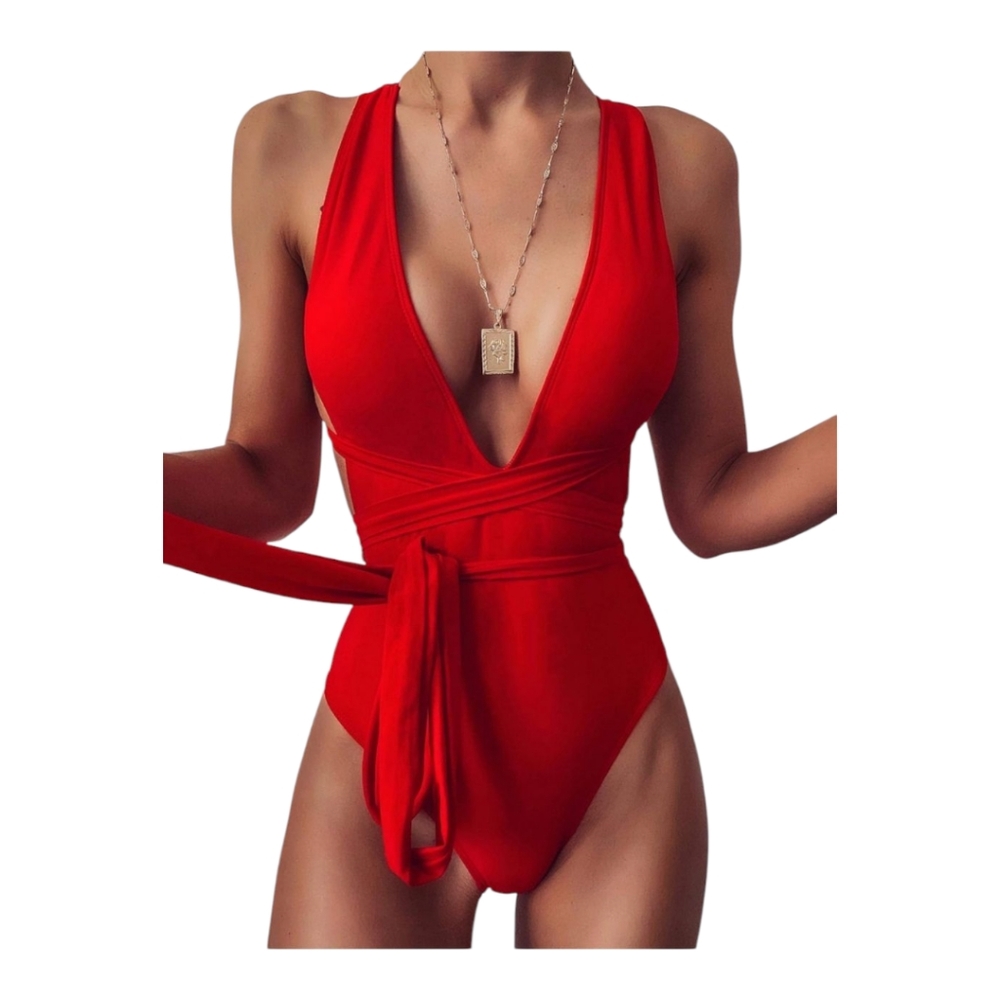 Women's. Red Plunge One-Piece Swimsuit. Size Medium. NWOT.
